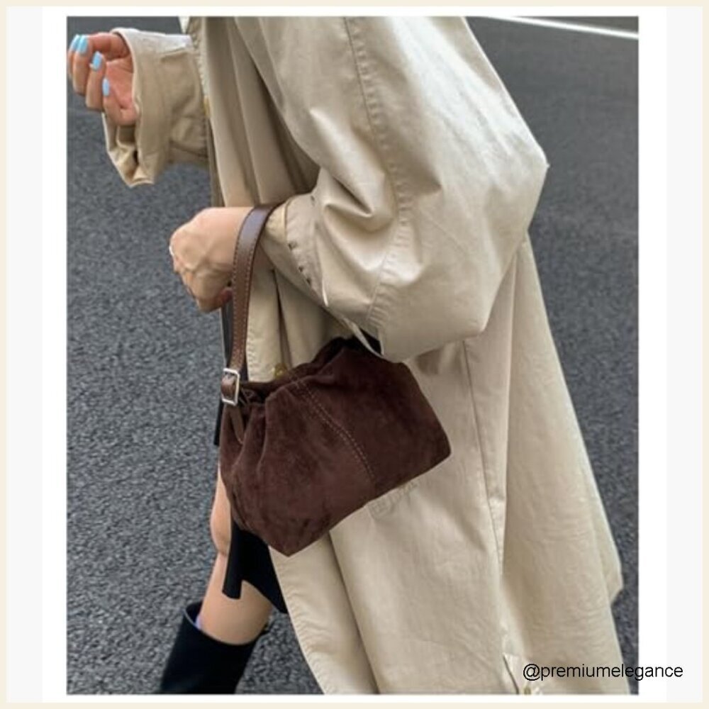 Vintage Faux Suede Drawstring Bucket Bag with 3 Interchangeable Straps - Picture 5 of 7
